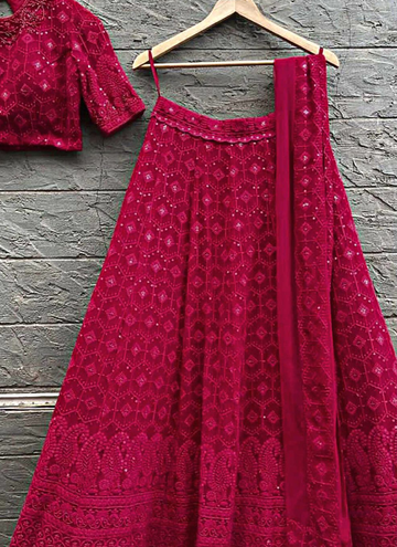 Amazing Deep Pink Thread Work Georgette Lehenga Choli Set